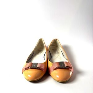 Salvatore Ferragamo Varina Flats Peach Coral Patent Bow Ballet Shoes